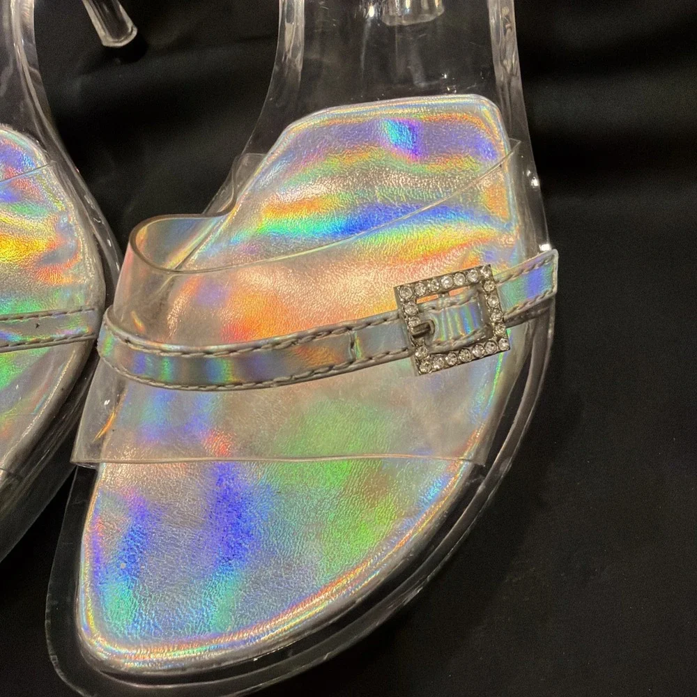 Bakers Y2K Clear Lucite Heels Slide Mule Square Toe Sz 6 B Stiletto Rhinestone